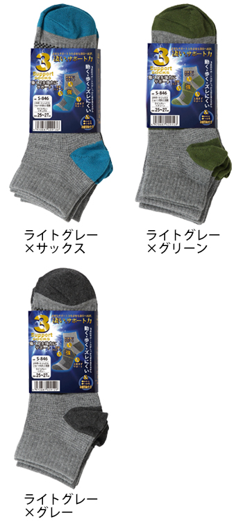 おたふく手袋 3サポートソックス　ショート　先丸　2足組 [S-846]